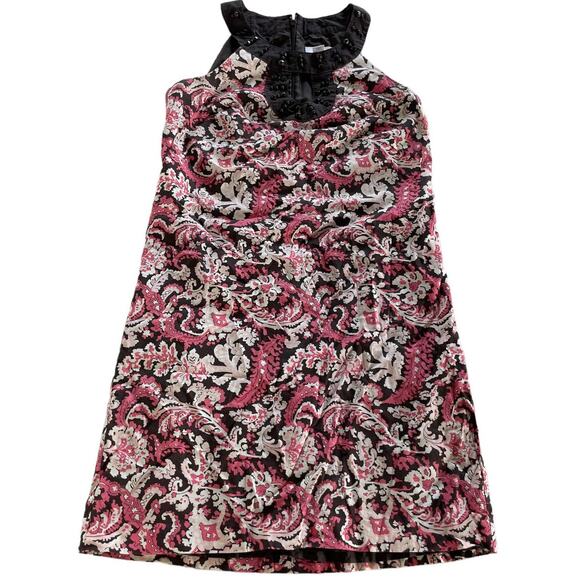 Ann Taylor LOFT Dress Womens 4 Pink White Floral Halter Beaded Mini Cotton - Picture 1 of 6
